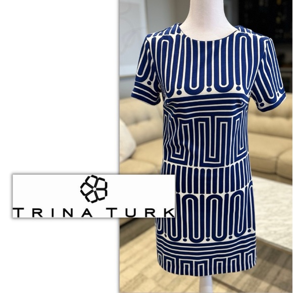 Trina Turk Dresses & Skirts - Trina Turk Size Small, Grecian, Santori, Blue and White Geometric Print Dress
